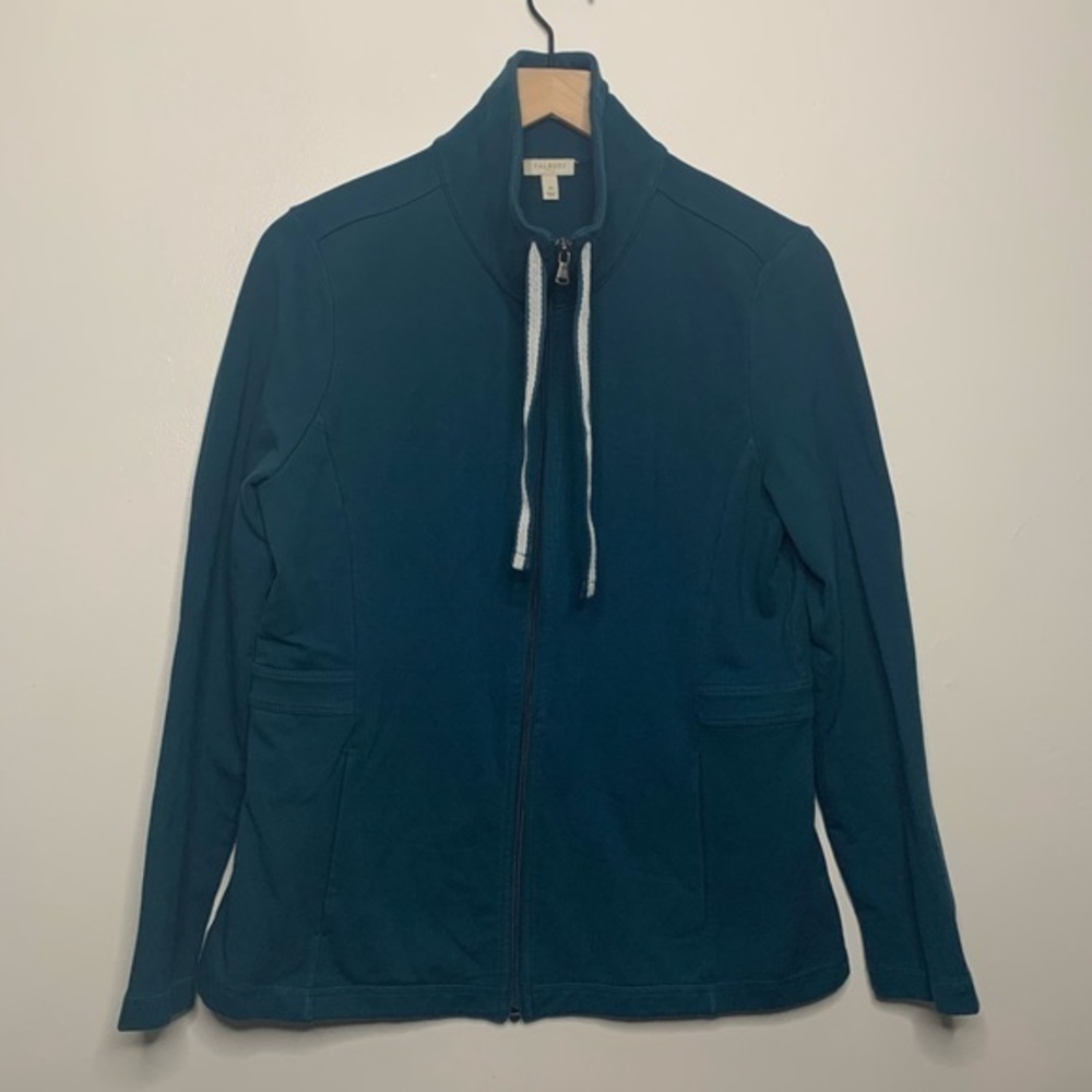 Talbots Teal Collared Front Zip Up Jacket Medium - image 1